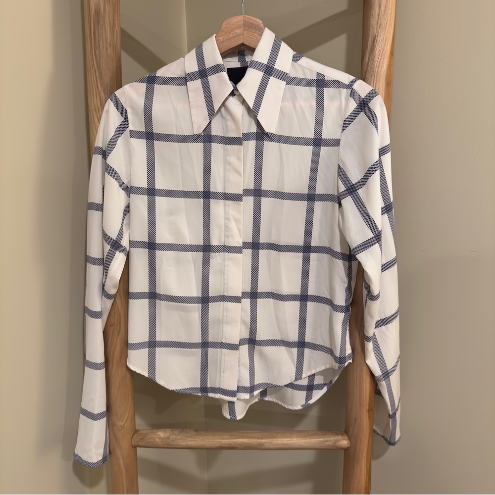 Assembly Label White and Blue Checkered Button Down Shirt